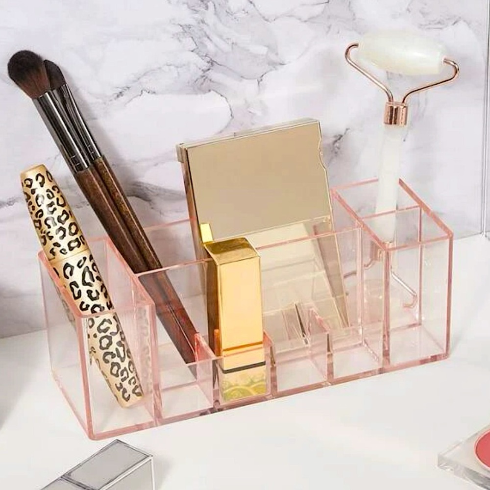 Clear Peach Blush Acrylic Makeup & Brush Organizer